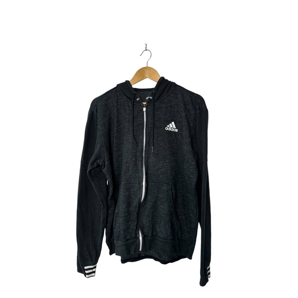 Adidas Heathered Black Full Zip Hooded Sweat Jacket Men's Medium